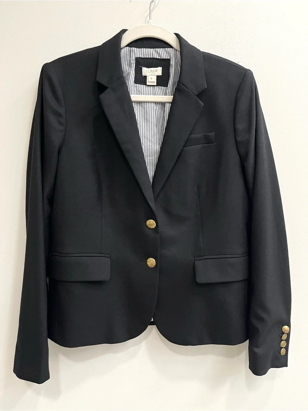 J.Crew Factory Original Schoolboy Black Blazer Gold Two Buttons Wool Blend 8